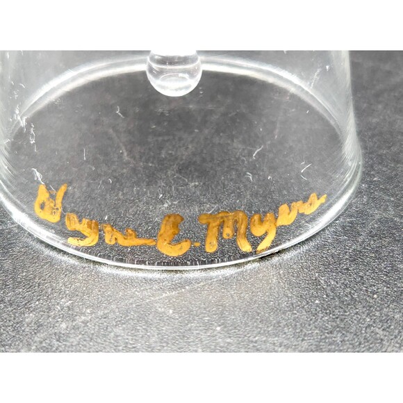 Vintage Wayne E. Meyers Blown Glass Bell Blue and Yellow Swirls - Picture 6 of 8